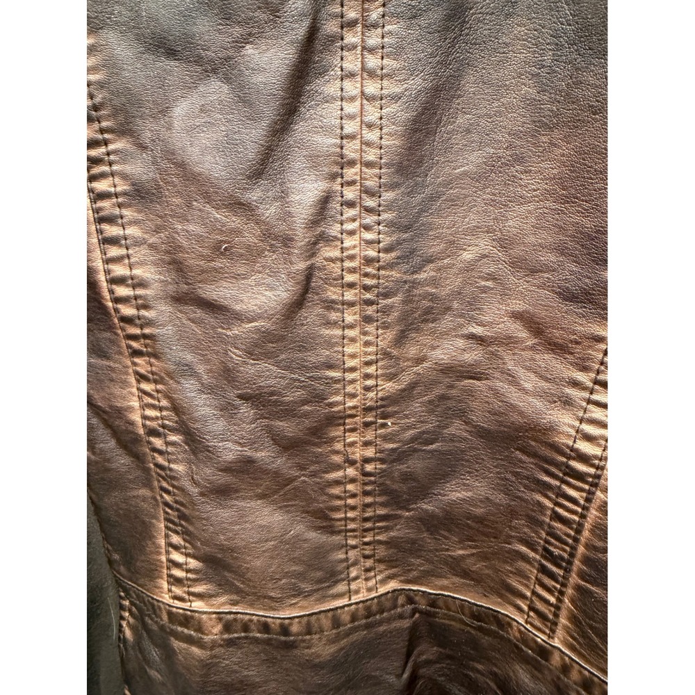 Maurices Womens Moto Jacket Faux Leather Distressed Brown Large - Picture 8 of 11
